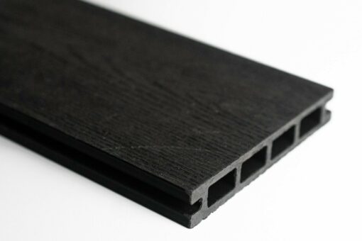 Charcoal Composite Decking Board – Embossed surface for a modern woodgrain finish.
